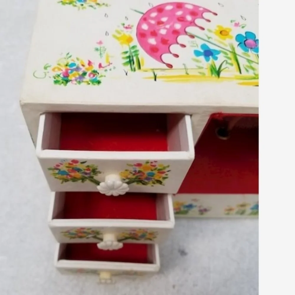 Vintage 70’s/80’s Floral Wind Up Music Jewelry box With Dancing Ballernia!
